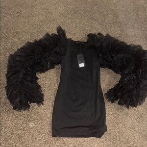 AKIRA Black Dress with Dramatic Ruffled Sleeves